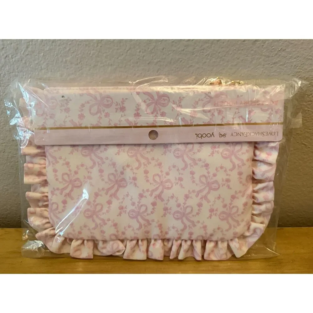 LoveShackFancy x Target Yoobi Coquette Bow Flat Zip Ruffle Pencil Case Chantilly